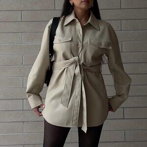Aritzia Ava Beige Leather Shirt Jacket